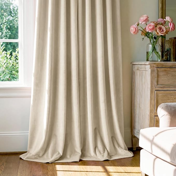 Beige Velvet Drapes Back Tab Privacy - Image 7