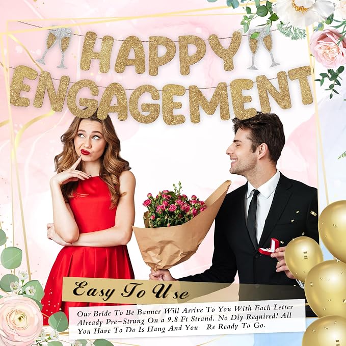 Pre Strung Happy Engagement Banner Glitter Engagement Party Decorations - Image 5