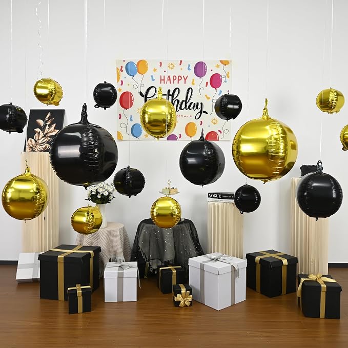 Black Gold Round Foil Balloons - Image 5