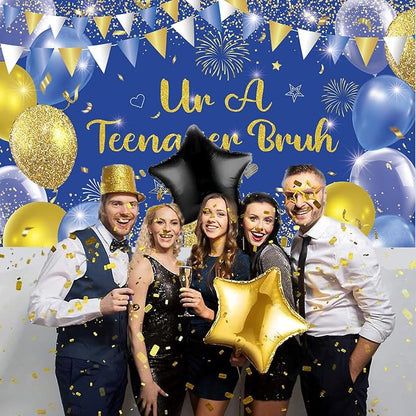 Blue Gold Ur A Teenager Bruh Banner Backdrop Photography Background Hanging - Image 6