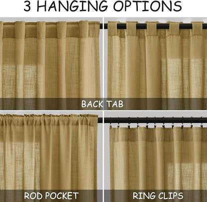 Gold Linen Curtains 90 Inch Long 2 Panels Set - Image 2