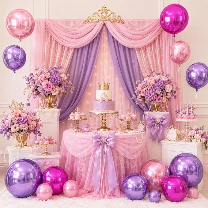 15 Pcs Pink and Purple Round Foil Balloons, 22/15/10 Inch 4D Ball Balloons Hot - Image 4