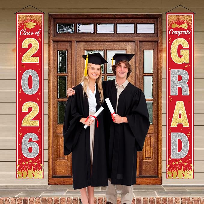 OHOME Graduation Decorations 2026 2027- Red Gold Congrats Grad Porch Banner - Image 2