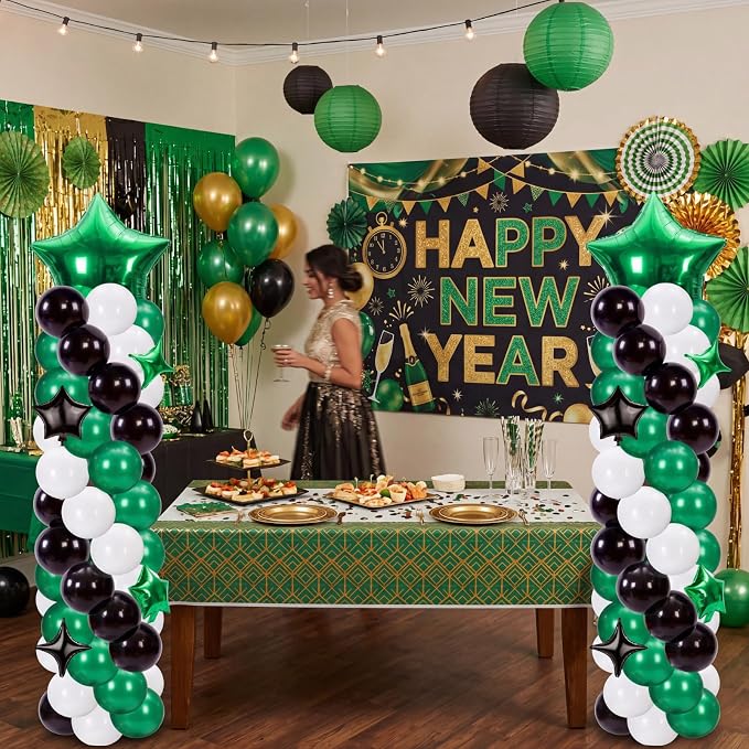 Gejoy 110 Pcs Football Party Balloon Column Stand Kit Green White Black - Image 5