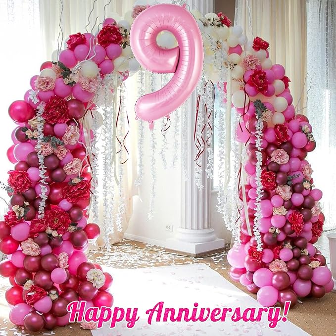 Pink Number 9 Balloon 40 Inch, Big Large Foil Helium Number Balloons, Jumbo - Image 6