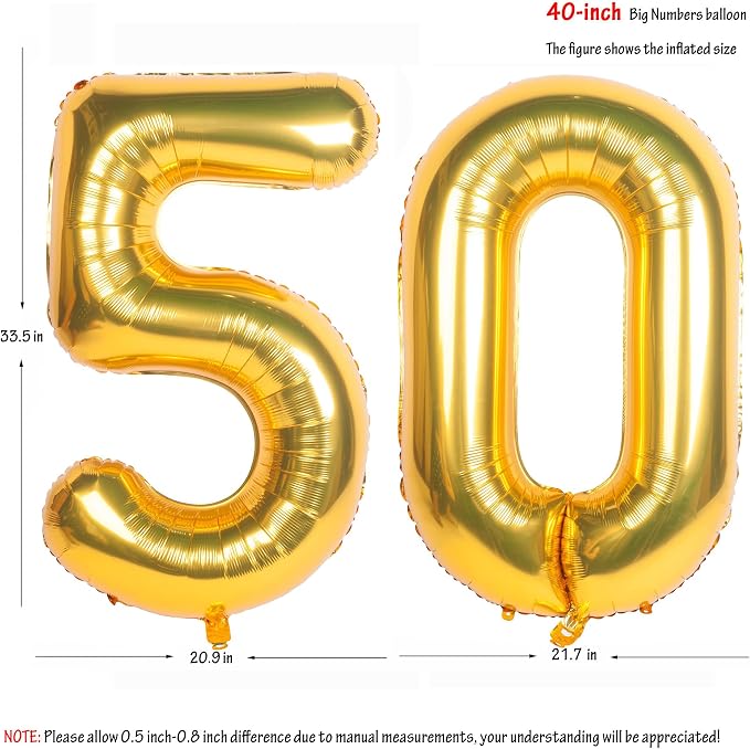 40 Inch gold Number Balloons 50 Helium Foil Mylar Balloon | Birthday Party - Image 2