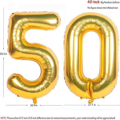 40 Inch gold Number Balloons 50 Helium Foil Mylar Balloon | Birthday Party - Image 2