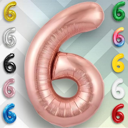 Rose Gold Number Balloon 6 Mylar Foil Macaron Balloons 16 inch - Image 6