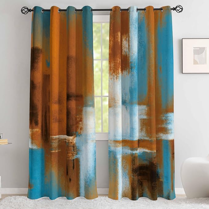 Asuexpect Rust Curtains 2 Panels Abstract Curtain Room Darkening Grommet Window - Image 3