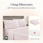 CALIFORNIA DESIGN DEN Luxuriously Soft Hotel Quality 600 Thread Count, 100% Cotton Set of 2 Cases, Crisp & Cool Pillow Case King Size Set of 2, Fits King Pillows (Blush Pink)