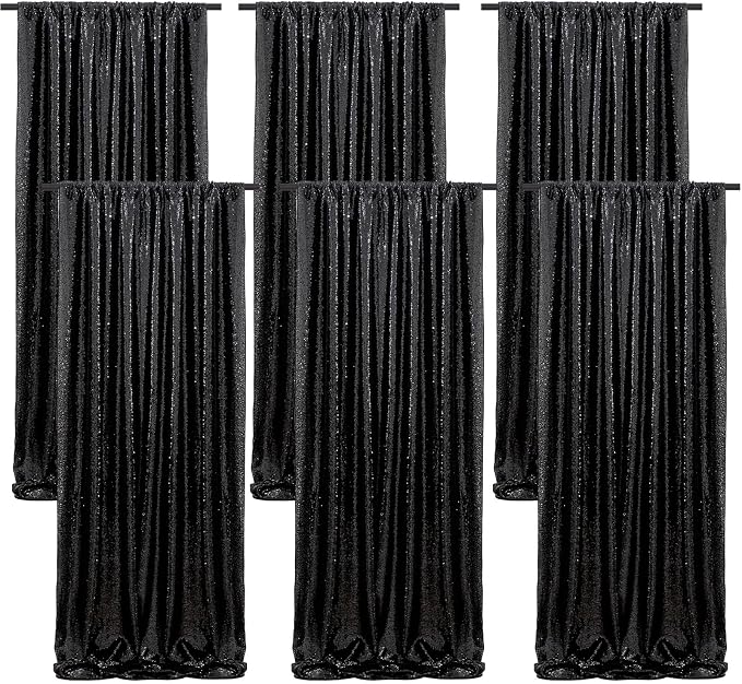 Black Sequin Curtains Backdrop 6 Pcs 2FTx8FT Shiny Curtains Drapes | Glitter by B-COOL