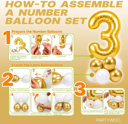 PartyWoo Number Balloons 40 Inch Gold Number 3 Kit 25pcs - Image 7