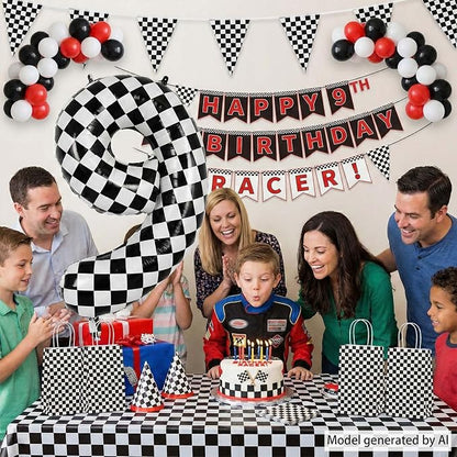 40 Inch Checkered 9 Balloon, Big Mylar Black and White Racing Balloon, Kids 9th - Image 2