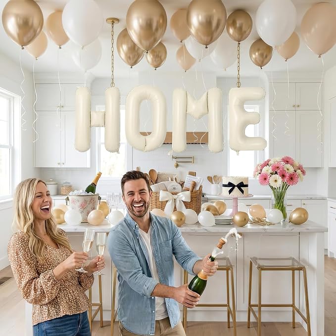 40 Inch Giant HOME Letter Balloons Decor Kit Boho Cream White Champagne Gold - Image 3