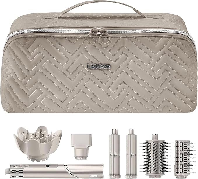Leudes Hair Tools Travel Bag For Dy son Airwrap Hair Dryer Shark Flex Style Carrying Case Travel Makeup Bag Portable Pouch Open Flat Packing Organizers with Divider and Handle (Camel)