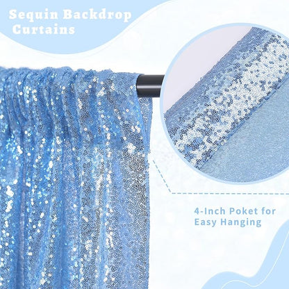 Baby Blue Sequin Backdrop Curtains 2 Pcs 5ftx8ft Sparkle Backdrop Drapes | - Image 5
