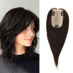 Hair Toppers for Women Real Human Hair, 3x5 Inch Injected Silk Base 12 Inch Length 130% Density No Bangs Hairpieces #1C Natural Black (Subtle Red Undertones in Sunlight)