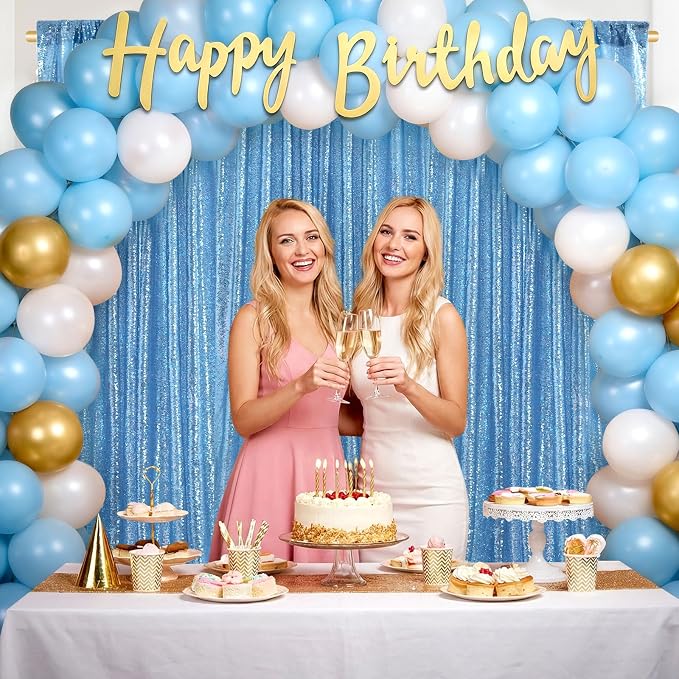 Baby Blue Glitter Sequin Backdrop Curtains 2 Pcs 5FTx10FT Baby Shower Party - Image 2