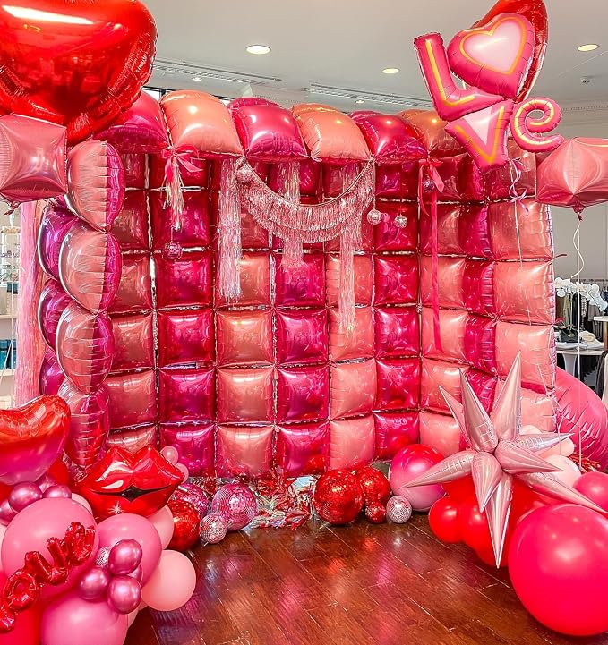 Hot Pink Square Foil Balloon Wall - Image 3