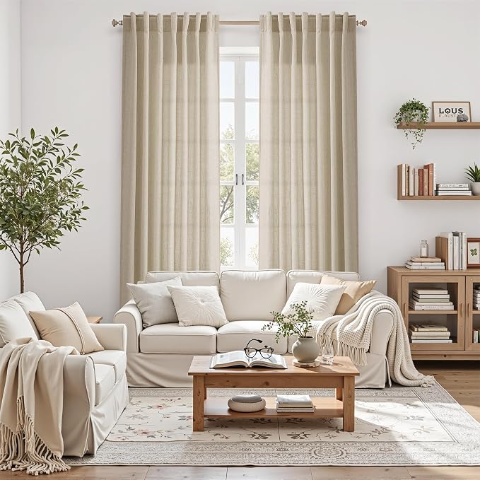Eggshell Beige Curtains for Living Room 72 Inches Long Linen Blend Luxury Light - Image 6