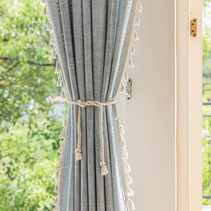 ENJOYBRIDAL Boho Curtains 96 Inch Length 2 Panels Semi Sheer Blue Grey Drapes - Image 6