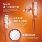 Mini Detangler Travel Hair Brush with Mirror, Makaron Hair Brushes for Women, Men and Kids, Unique 3D Flexible Design for All Hair Types, Styling Accessory, Travel Essentials for Women (DARK ORANGE)