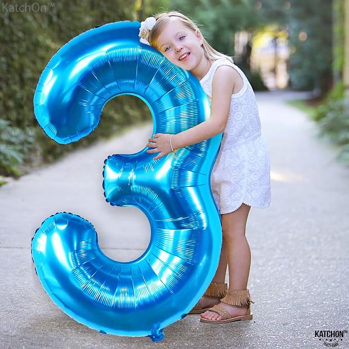 KatchOn Blue Foil Number Balloon 40 Inch, Number 3 Balloon | Mylar Foil Balloon - Image 5
