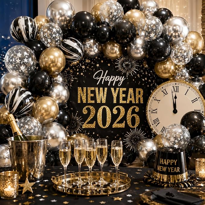 Black Gold Silver Balloon Set, 12 Inch Marble Black and Metallic Chrome Gold - Image 6