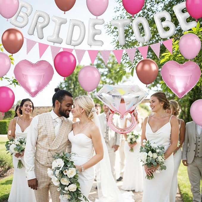 Pink White Bachelorette Party Decorations, Hot Pink Rose Gold Balloons - Image 5
