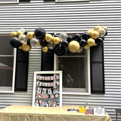 Isndare Black and Gold Confetti Balloons, 12 Inch Black Metallic Gold Latex - Image 4