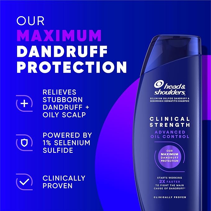 Head & Shoulders Anti-Dandruff Shampoo, Clinical Strength Advanced Oil Control Twin Pack, 1% Selenium Sulfide, Seborrheic Dermatitis Relief, Oily Scalp, 13.5 fl oz Each
