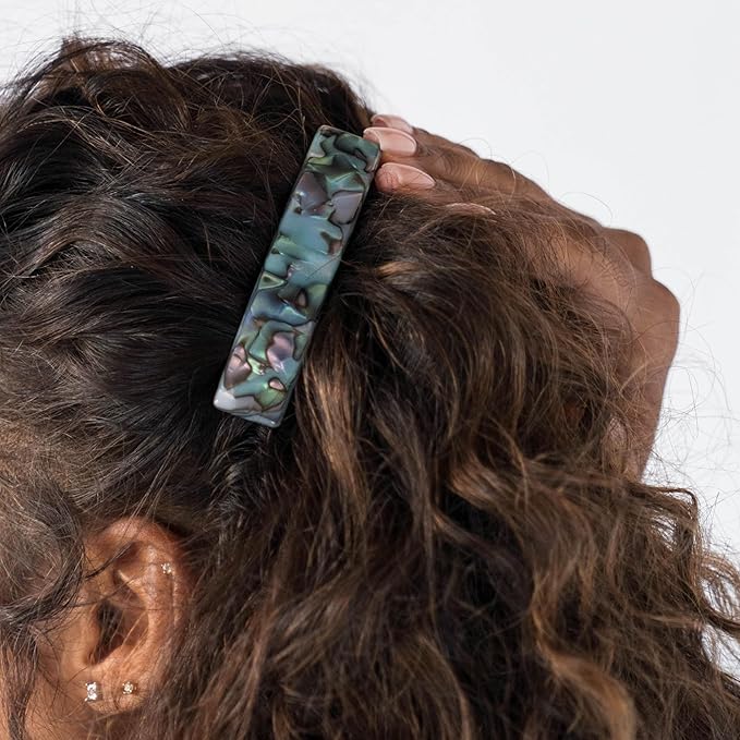 Light Blue Hair Barrette for Thin Hair, Classic Rectangle French Barrette for Women, Lightweight and Comfortable, Strong Hold, South Sea Faux Shell | France Luxe