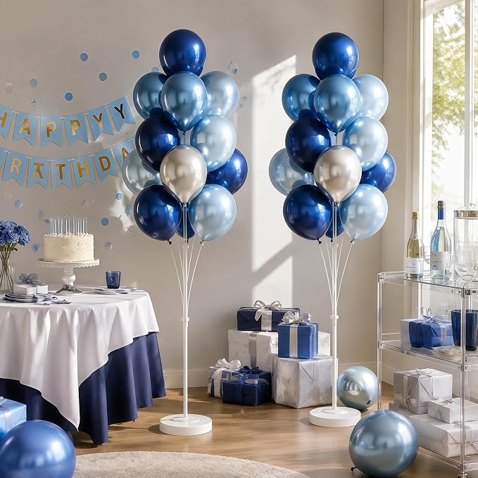 2 Sets of Chrome Blue Sliver Balloon Column Stand Kit, - Image 6
