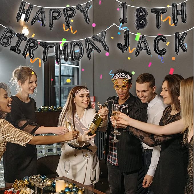 Black Happy Birthday Balloon Banner Set -16" Foil Letters Balloons | 76pcs - Image 9