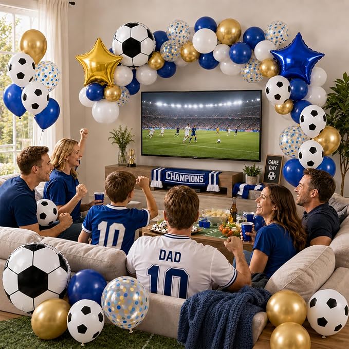 Soccer Balloons, Royal Blue Gold Balloons - Image 5