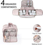 Travel Toiletry Bag for Women, Large Wide-open Puffy Cosmetic Makeup Bag with Wet-Dry Separation, Multi-Pocket Organizer with Carry Handle for Toiletries, Cosmetics, Essentials, Light Pink