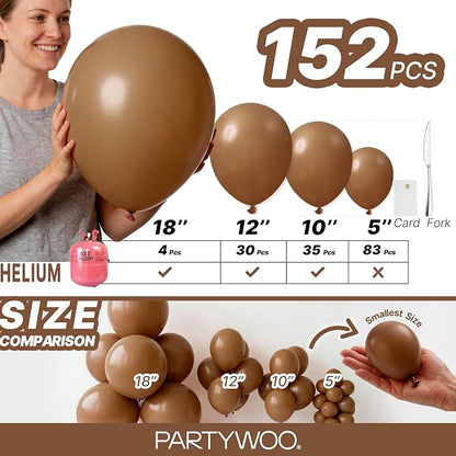 PartyWoo Brown Balloons 152pcs Different Sizes of 18 12 10 5 Inch Boho Neutral - Image 6