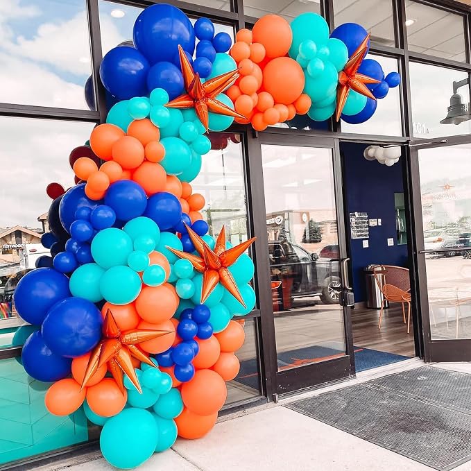 Blue Orange Balloons, 12 Inch Teal Navy Bule Balloons - Image 4