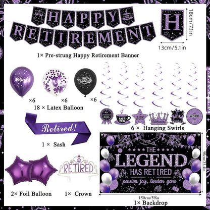 Roetyce Purple Retirement Party Decorations Women, Happy Retirement Banner | - Image 2