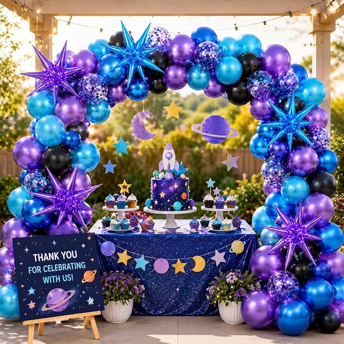 Galaxy Outer Space Balloons, 12 Inch Metallic Blue Purple Balloons - Image 6
