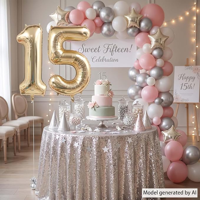 White Gold Number 15 Balloon 40 Inch, Champagne Foil Quince Decoration | Giant - Image 7