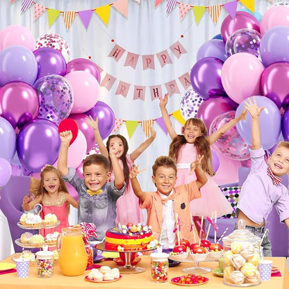 61pcs Pink and Purple Balloons, 12 Inch Purple Pink Confetti Balloons, Metallic - Image 7