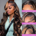 32 Inch Highlight Ombre Lace Front Wig Human Hair Body Wave Lace Front Wigs Human Hair 13x4 Pre Plucked 1B/30 Black with Brown Highlight Wig 200% Density Colored Glueless Wigs for Women