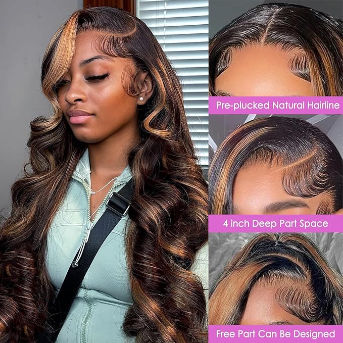 28 Inch Ombre Lace Front Wig Human Hair 1B/30 Highlight Body Wave Lace Front Wigs Human Hair Colored 13x4 Brown Wig 200 Density Balayage Glueless HD Lace Frontal Wigs