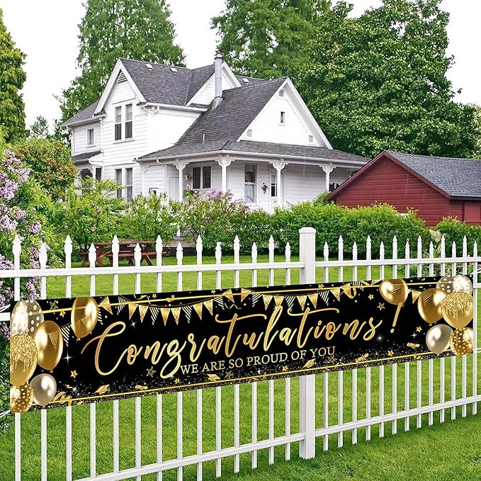 Graduation Decoration Banner Black and Gold Graduation 2026 Banner Sign Gold - Image 6
