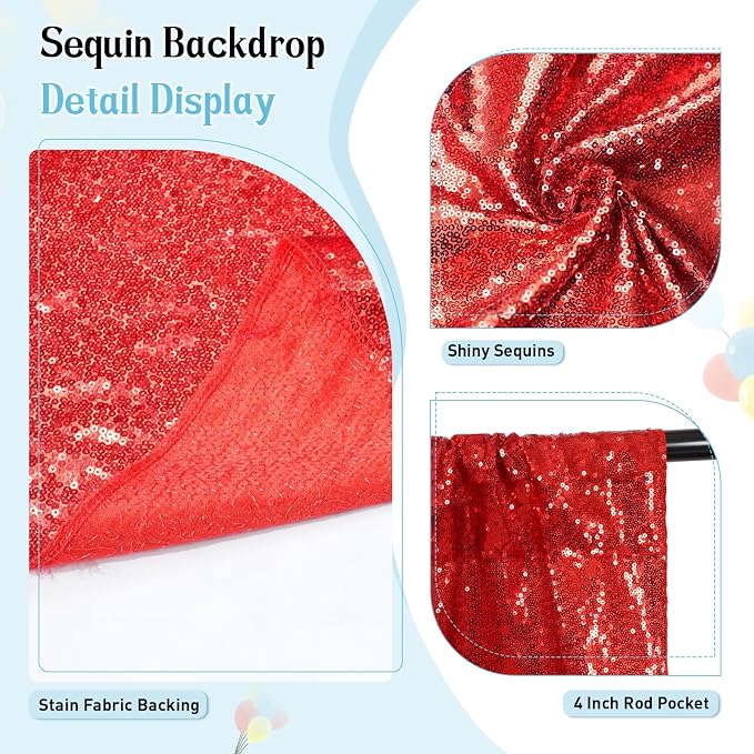 SquarePie 8x10ft Red Sequin Backdrop, High Density Non-Transparent Glitter - Image 3