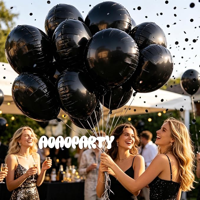 25Pcs Black Round Shaped Foil Balloons 18 Inch Mylar Balloon | Helium - Image 5