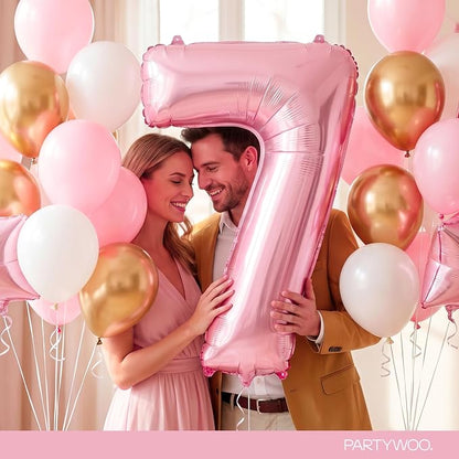 PartyWoo Number Balloons 40 Inch Pink Number 7 Kit 25pcs - Image 9