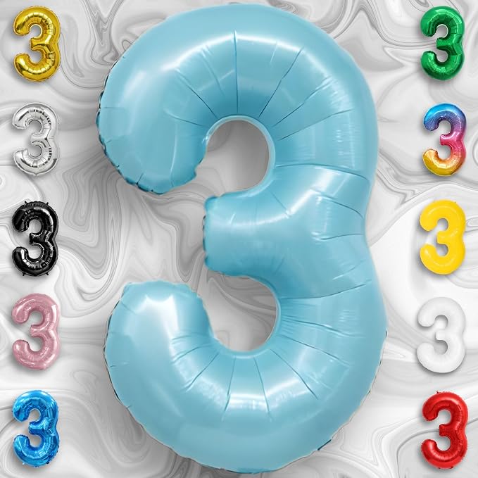 Candy Blue Number Balloon 3 Mylar Foil Balloons 32 inch - Image 3