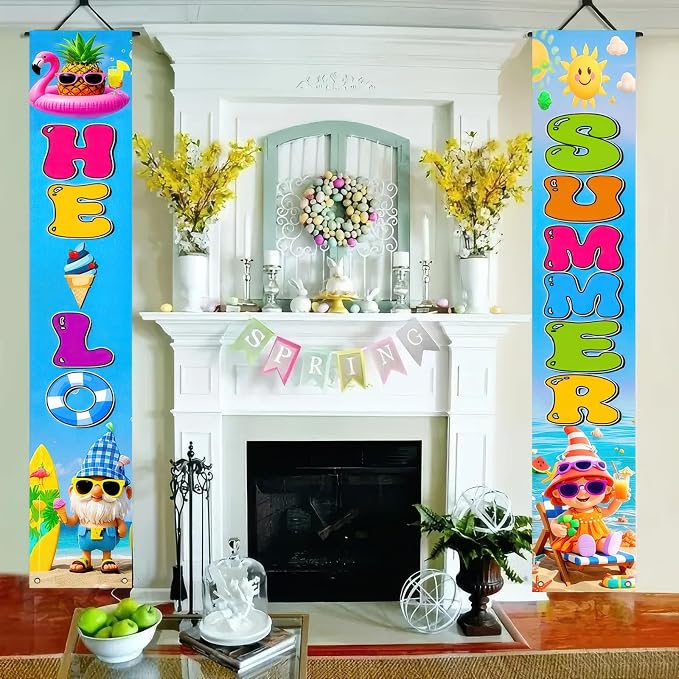 BlissYard 2pcs Welcome Summer Door Banner Hawaiian Gnome Porch Banners Sign - Image 7